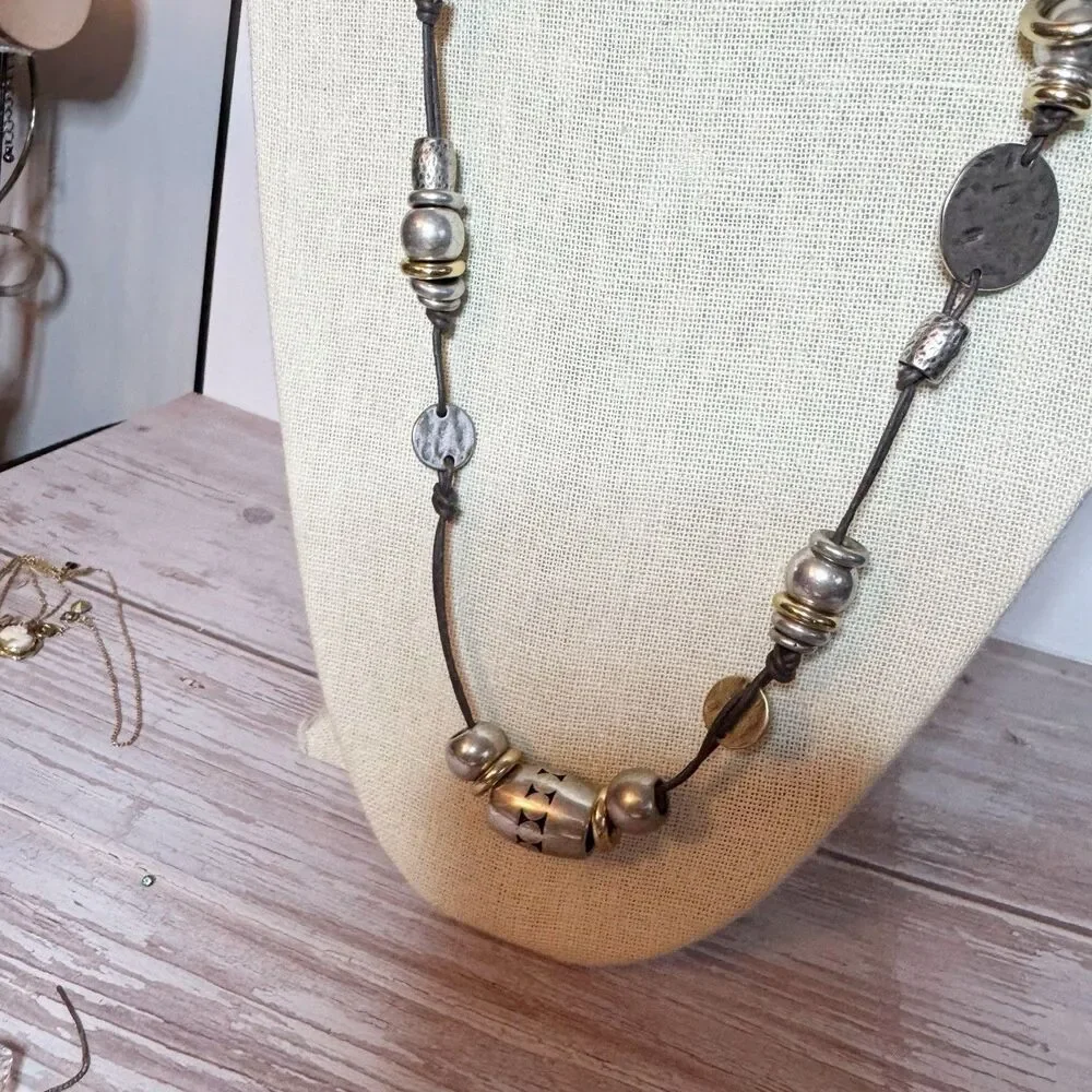 Chico’s Mixed Metal Gold Silver Bohemian Chunky Beaded Long Necklace 30”